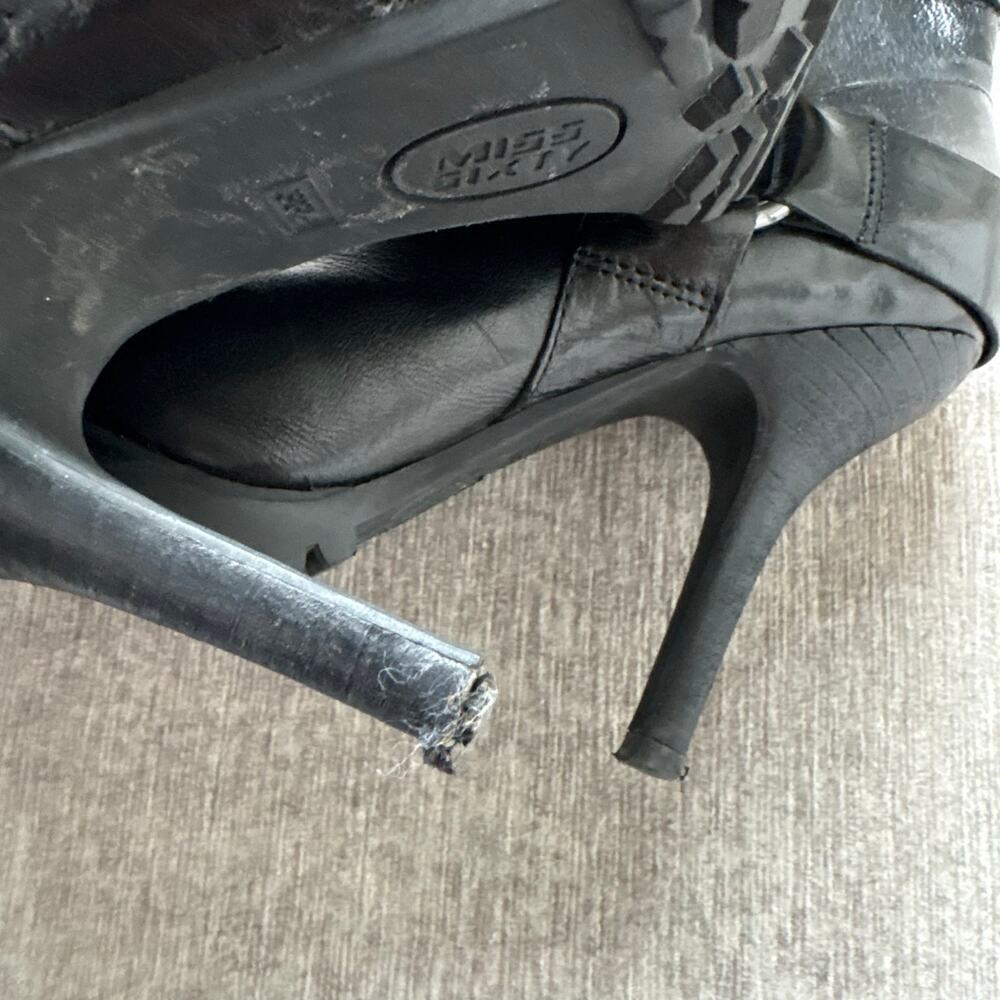 Gorgeous Rare Miss Sixty Leather Heel Black Boots - Picture 5 of 7
